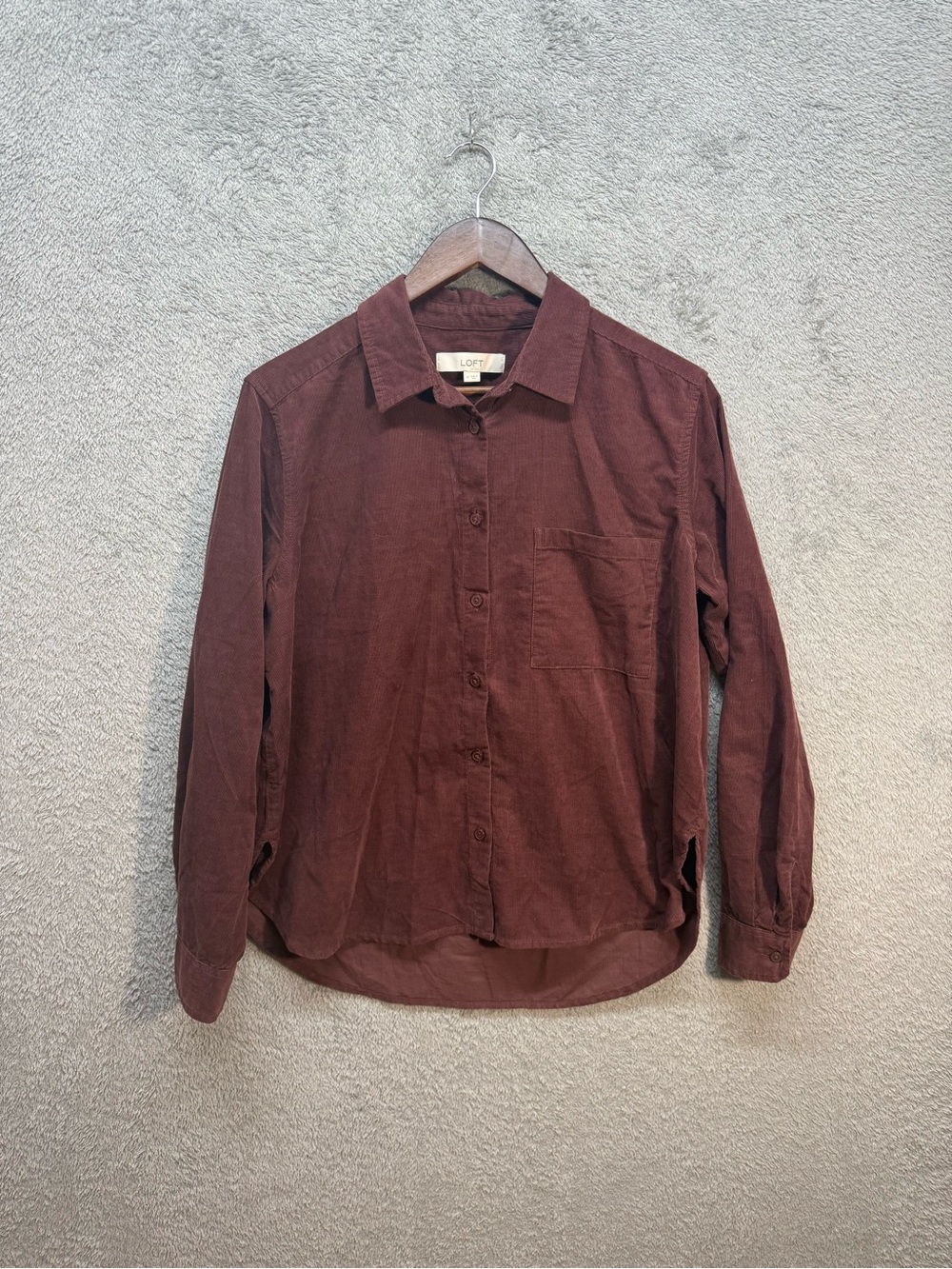 LOFT Corduroy Button Down Shirt Mauve Burgundy